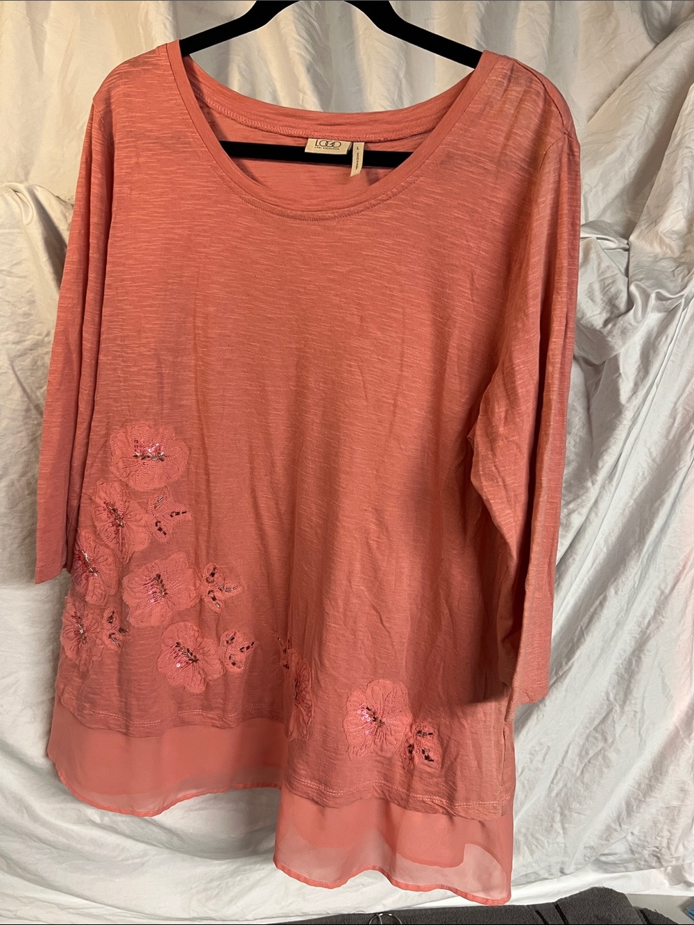LOGO by Lori Goldstein Coral Embroidered Tunic with Sheer Hem
